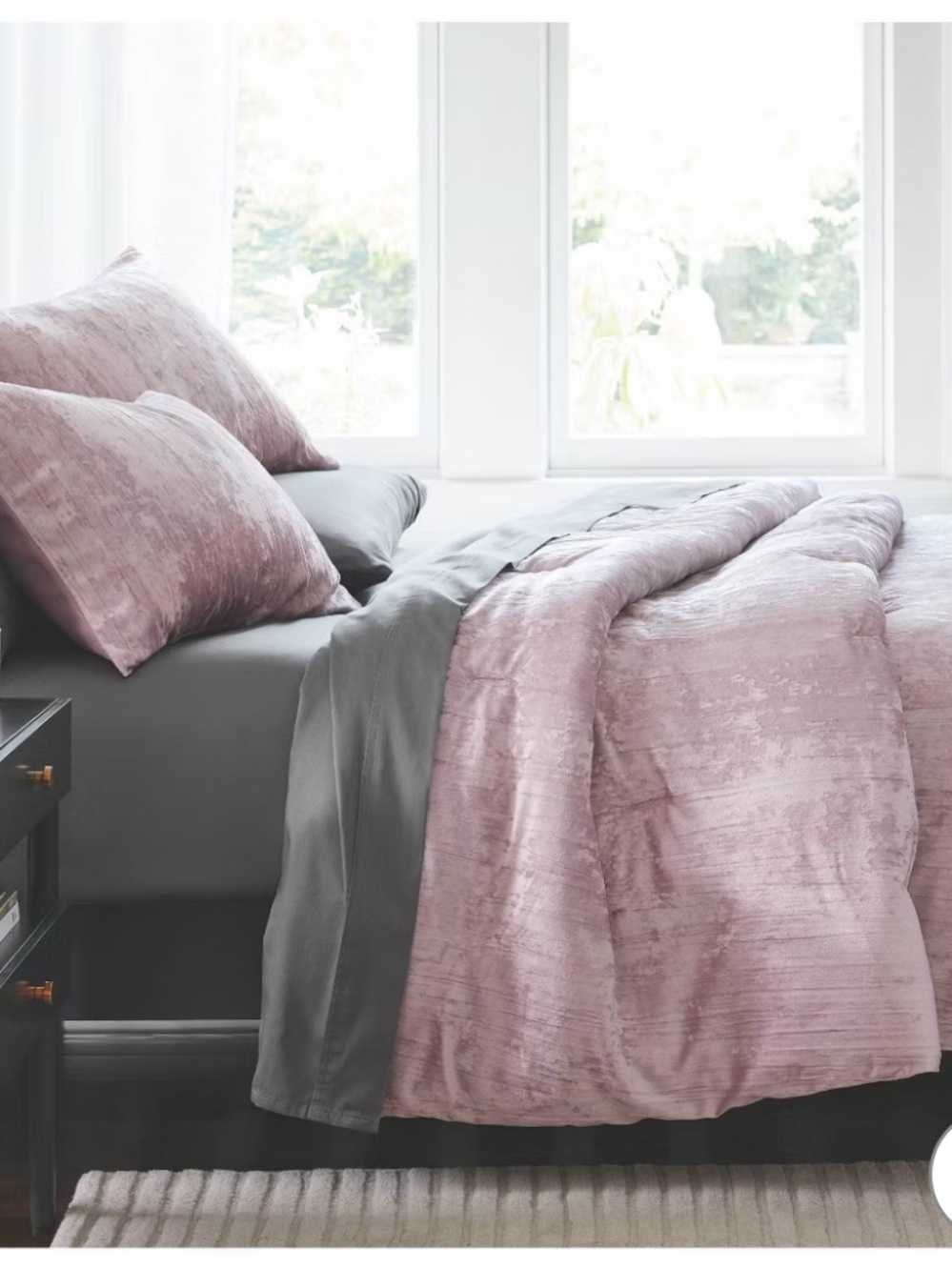 3 Piece Luxe Distressed Crinkle Velvet Comforter and Sham Set Mauve